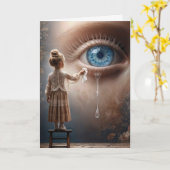 の考え小さな女の子涙を拭く遠くに カード (黄色い花)