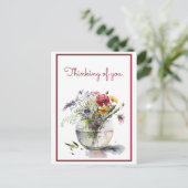 の考えYou Waterカラーデイジーをガラスの花瓶に ポストカード (スタンド正面)