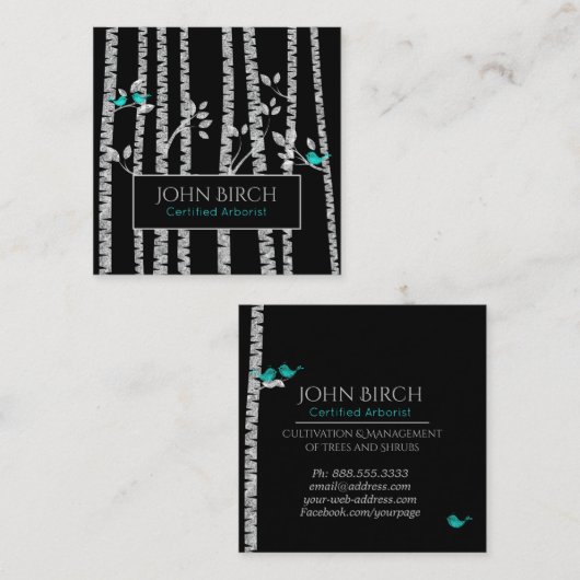 *~*の育樹専門家の木の医者樺の木の青の鳥 スクエア名刺 (正面/裏面)