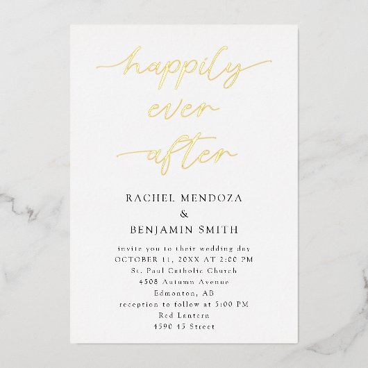 の脚本を受け結婚て楽しミニマルくエレガント 箔招待状 (正面)