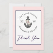 の航海のフローラいかりネイビー・ブルーとピンク サンキューカード (正面)