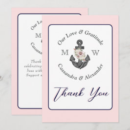 の航海のフローラいかりネイビー・ブルーとピンク サンキューカード