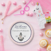 の航海のフローラいかりネイビー・ブルーとピンク ペーパープレート (パーティー)