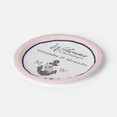 の航海のフローラいかりネイビー・ブルーとピンク ペーパープレート (アングル)