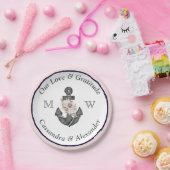 の航海のフローラいかりネイビー・ブルーとピンク ペーパープレート (パーティー)