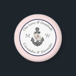 の航海のフローラいかりネイビー・ブルーとピンク マグネット<br><div class="desc">ロープボー航海のトテーマの磁石とピンクとネイビーブルーの背景フローラ結婚いかり/結婚式の引き出物</div>