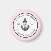 の航海のフローラいかりネイビー・ブルーとピンク マグネット (正面)