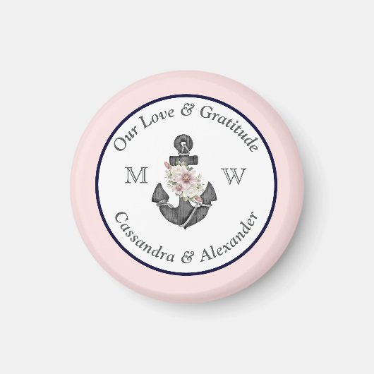 の航海のフローラいかりネイビー・ブルーとピンク マグネット (正面)