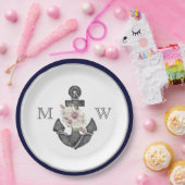 の航海のフローラいかりネイビー・ブルー・アンド・ホワイト ペーパープレート (パーティー)