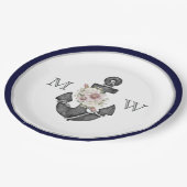 の航海のフローラいかりネイビー・ブルー・アンド・ホワイト ペーパープレート (アングル)