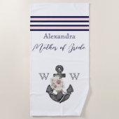 の航海のフローラいかりピンク色の海軍の母 ビーチタオル (正面)