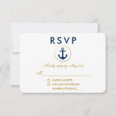 の航海の青結婚いかり金ゴールドRSVP 出欠カード (正面)