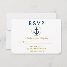 の航海の青結婚いかり金ゴールドRSVP 出欠カード