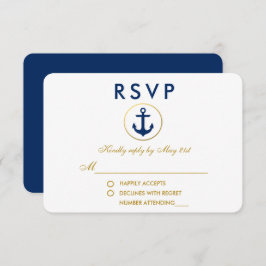 の航海の青結婚いかり金ゴールドRSVP 出欠カード