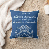 の航海の青結婚色の白いいかり名の日付 クッション (ブランケット)
