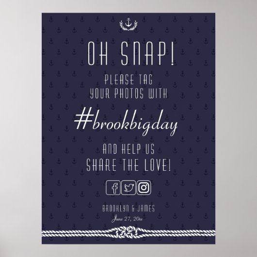 の航海のHashtag Sign 18x24青いいかり ポスター (正面)