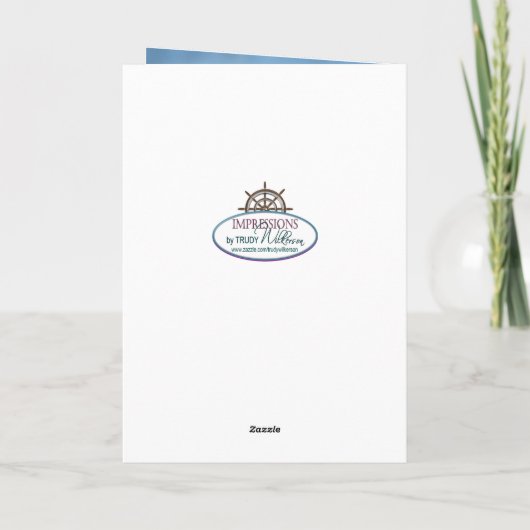 の船の車輪、舵輪ありがとう カード (裏面)