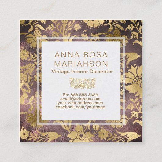 *~*の花のアールデコの金ゴールドはパターンを金めっきしました スクエア名刺 (裏面)