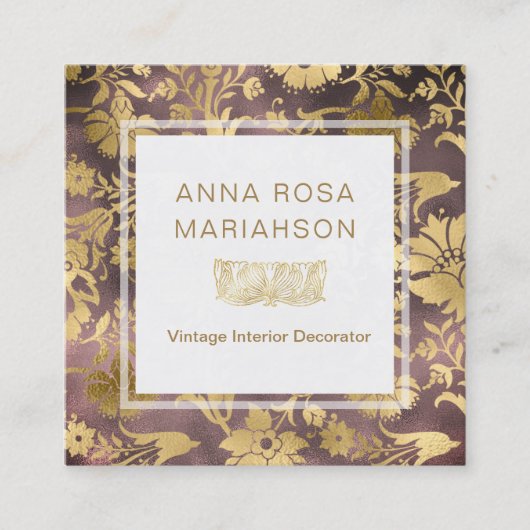 *~*の花のアールデコの金ゴールドはパターンを金めっきしました スクエア名刺 (正面)