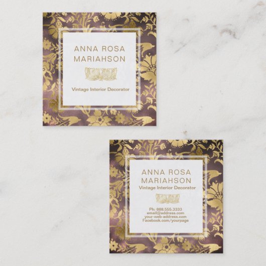 *~*の花のアールデコの金ゴールドはパターンを金めっきしました スクエア名刺 (正面/裏面)