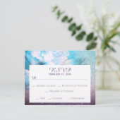 *~*の花のグリッターの青い紫色の水彩画の結婚式 出欠カード (スタンド正面)