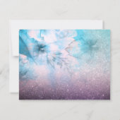 *~*の花のグリッターの青い紫色の水彩画の結婚式 出欠カード (裏面)