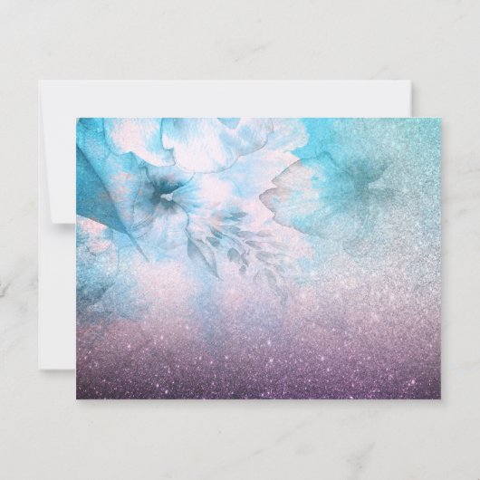 *~*の花のグリッターの青い紫色の水彩画の結婚式 出欠カード (裏面)