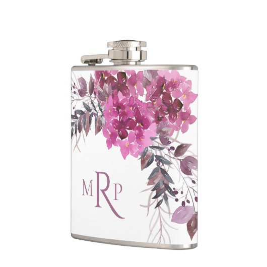 *~*の花のハートのマゼンタのアジサイのシックな人気がある フラスク (左)