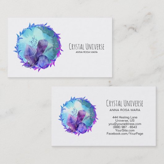 *~*の花のリースの水晶宝石用原石の宇宙 名刺 (正面/裏面)