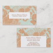 *~*の花のヴィンテージのリネン青銅色の金ゴールドのターコイズ 名刺 (正面/裏面)