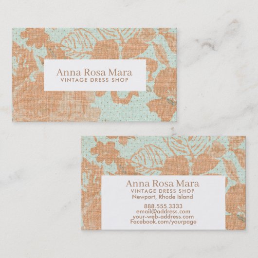 *~*の花のヴィンテージのリネン青銅色の金ゴールドのターコイズ 名刺 (正面/裏面)