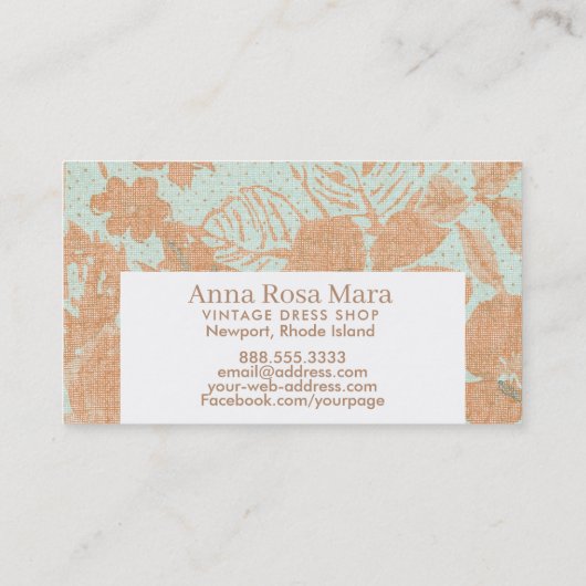 *~*の花のヴィンテージのリネン青銅色の金ゴールドのターコイズ 名刺 (裏面)