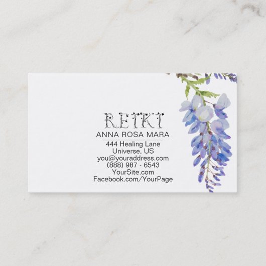 *~*の花の藤の花の水彩画の霊気 名刺 (裏面)