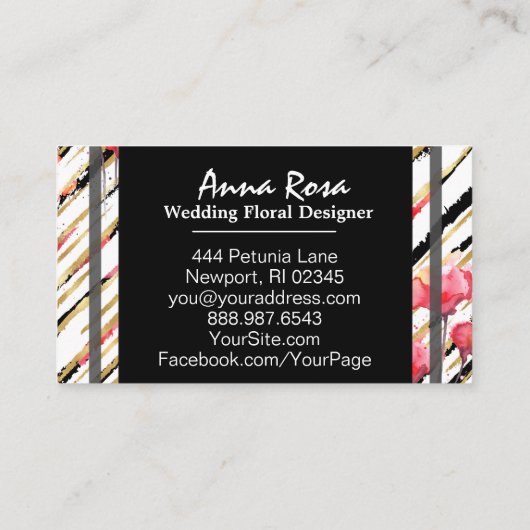 *~*の花の赤いケシのグリッターホイルの白黒の上品 名刺 (裏面)