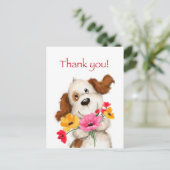 の花を持つかわいい犬ありがとう ポストカード