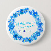 の花嫁結婚メイドのパンジー青い花の名前をカスタムする 缶バッジ (正面)