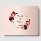 の花模様結婚バラ金ゴールド幾何学的ブルゴーニュ ゲストブック (正面)