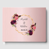 の花模様結婚ブルゴーニュ赤面ピンク金ゴールド幾何学的 ゲストブック (正面)