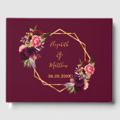 の花模様結婚ブルゴーニュ金ゴールド幾何学 ゲストブック (正面)