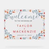 の花結婚へようこそパーソナライズされたモダン アクリルサイン (正面)