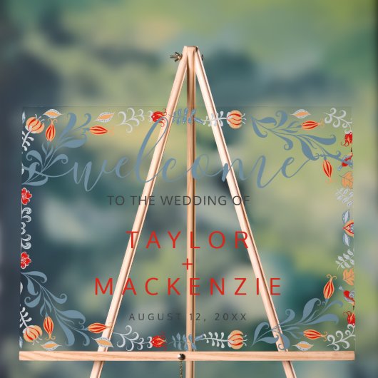 の花結婚へようこそパーソナライズされたモダン アクリルサイン (ニュートラル)