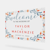 の花結婚へようこそパーソナライズされたモダン アクリルサイン (傾斜)