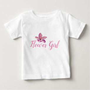 の花結婚女の子ピンクの花ラッフルティー ベビーTシャツ