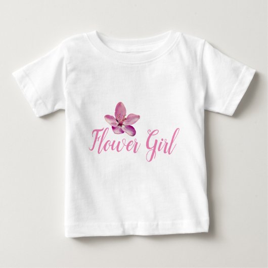 の花結婚女の子ピンクの花ラッフルティー ベビーTシャツ (正面)