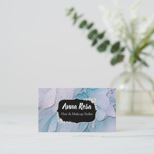 *~*の芸術的で青い及びピンクのきらきら光るなダイヤモンドの抽象芸術 名刺 (スタンド正面)