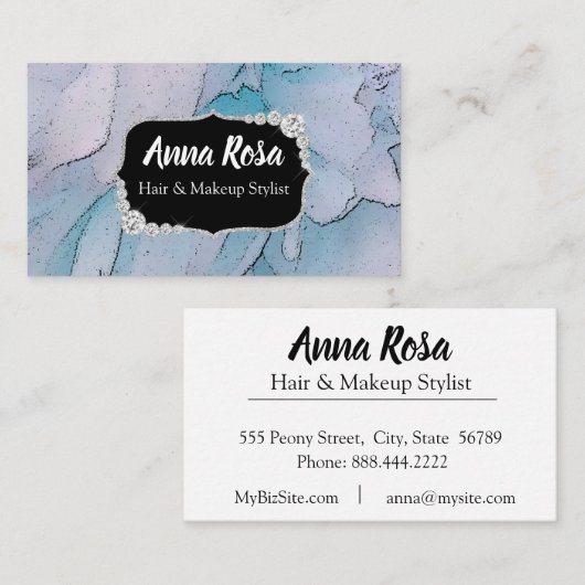 *~*の芸術的で青い及びピンクのきらきら光るなダイヤモンドの抽象芸術 名刺 (正面/裏面)