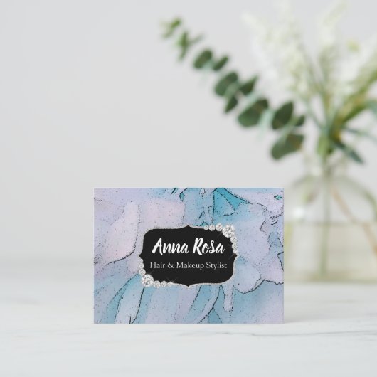 *~*の芸術的なピンク及び青くきらきら光るなダイヤモンドの抽象芸術 名刺 (スタンド正面)