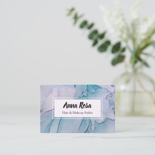 *~*の芸術的なピンク及び青くフェミニンでシックなシャクヤク 名刺 (スタンド正面)