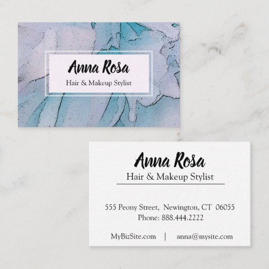 *~*の芸術的なピンク及び青くフェミニンでシックなシャクヤク 名刺 (正面/裏面)