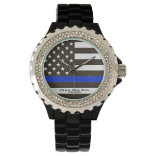 *~*の薄いブルーライン米国の旗の警官の女性 腕時計